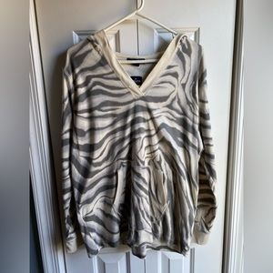 Chaps Denim Womens Hooded Gray Zebra Print Long Sleeve Shirt Size 1X New